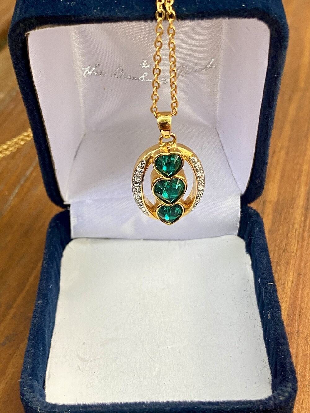 Women’s Necklace 14k Gold Plated Emerald Diamond Rhinestone “I Love You”
